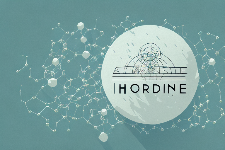 A molecule of hordenine with a background of a natural landscape