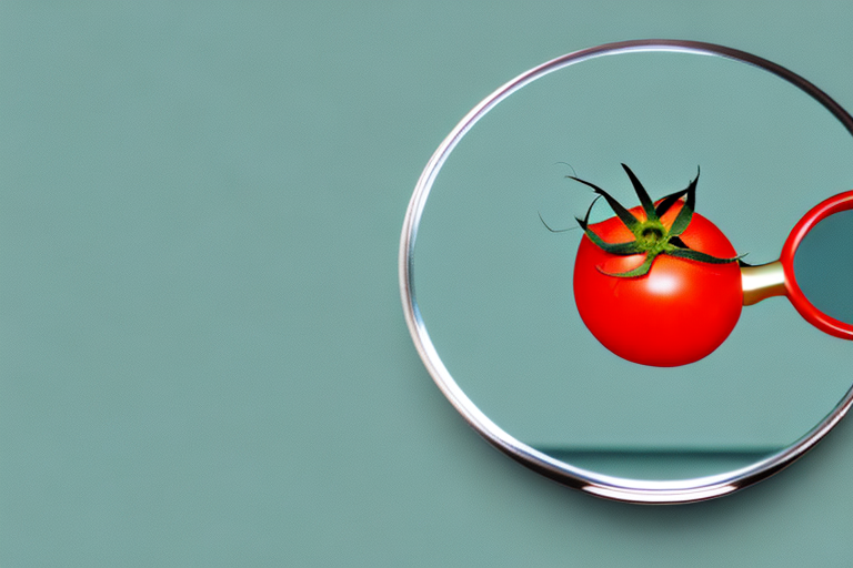 A tomato with a magnifying glass to emphasize the importance of lycopene