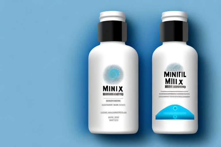 A bottle of minoxidil with a label showing the dosage instructions