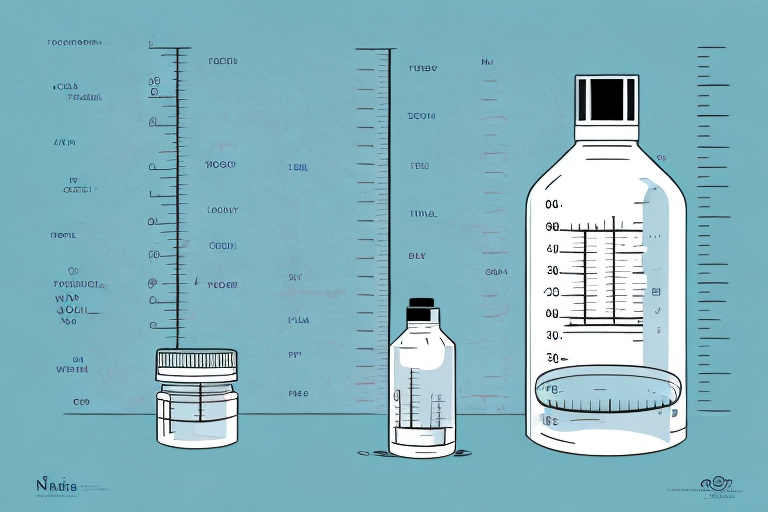 A bottle of pramiracetam capsules with a measuring cup beside it