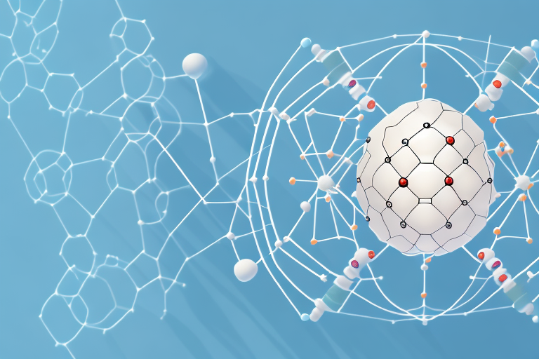 A capsule with a molecular structure around it