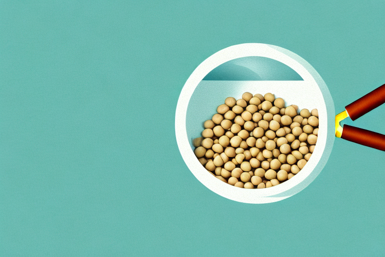 A bowl of soybeans with a magnifying glass hovering over it