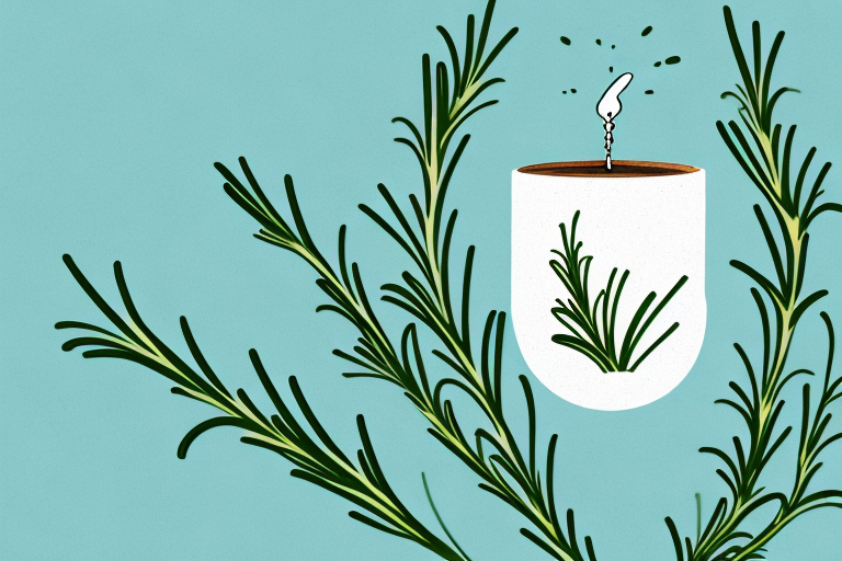 A rosemary plant with an oil dropper hovering above it