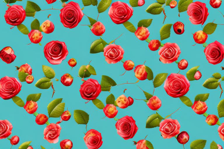 A rose bush with ripe rose hips