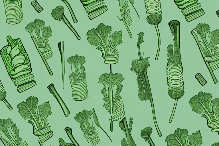 A celery plant with its roots and leaves