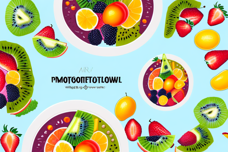 A variety of colorful fruits and vegetables arranged in a smoothie bowl