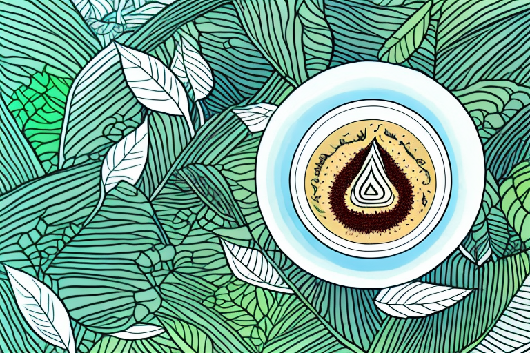 A bowl of ayahuasca with a plant in the background