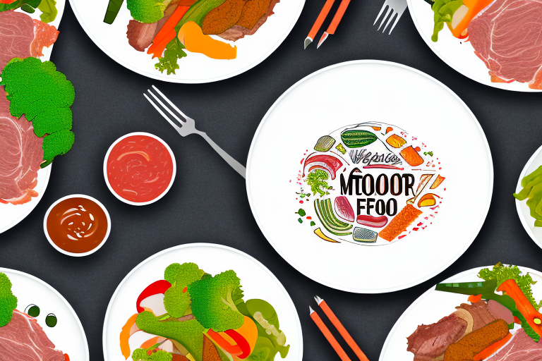 A plate of food with a mix of meat and vegetables