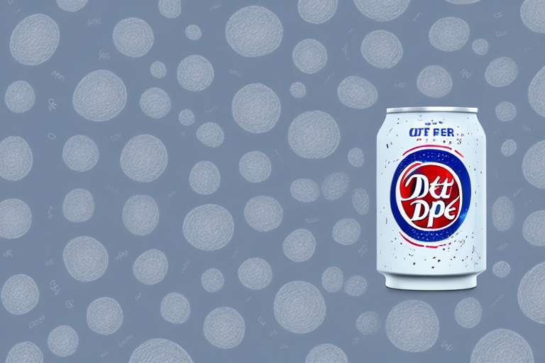 A can of diet dr pepper with a caffeine molecule in the background