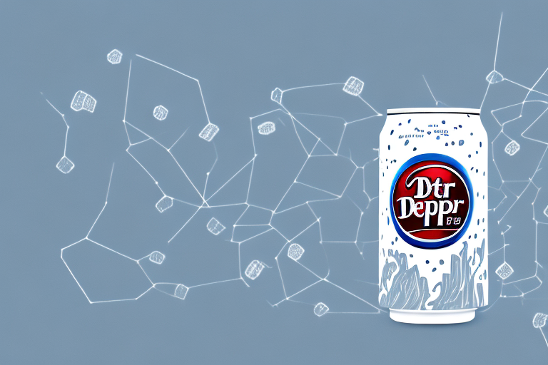 A can of diet dr pepper with a caffeine molecule hovering above it