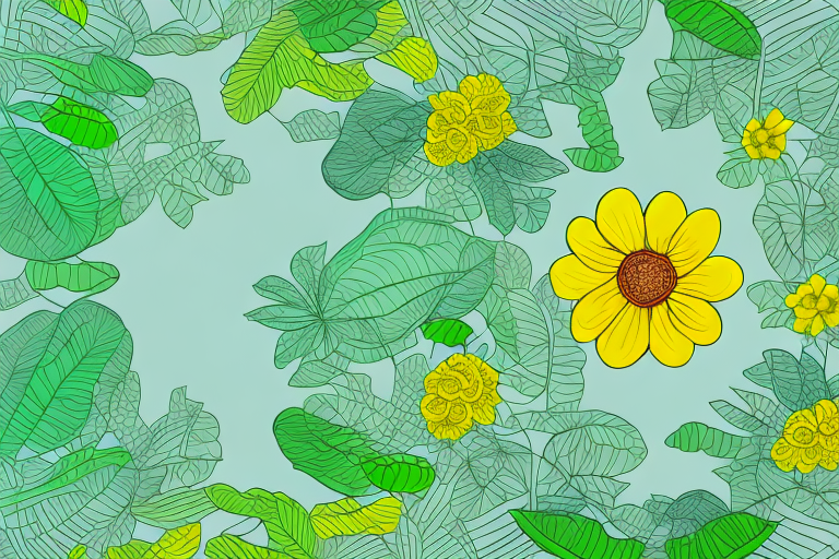 A plant with vibrant green leaves and a yellow flower to represent brassaiopsis glomerulata
