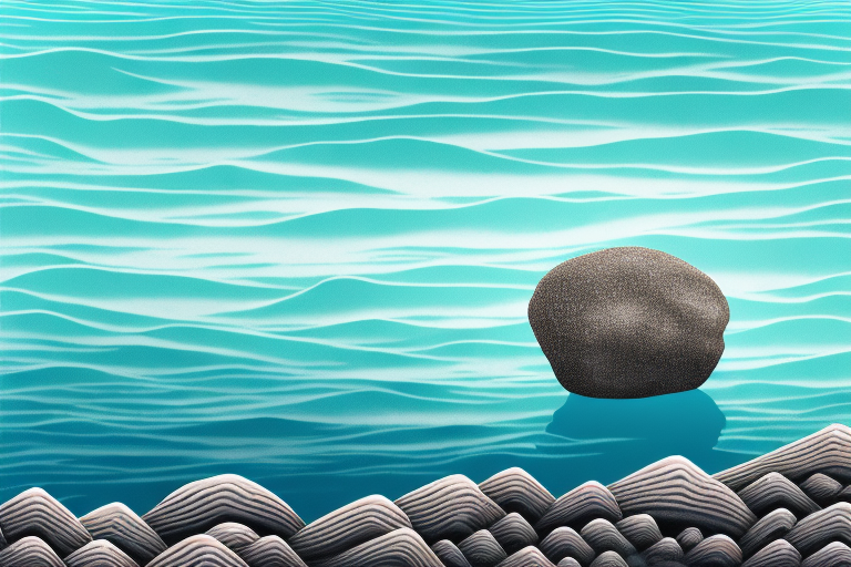 A beach with a large rock in the foreground