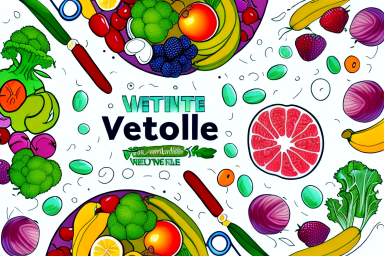 A colorful bowl of fruits and vegetables with a betaine molecule in the center